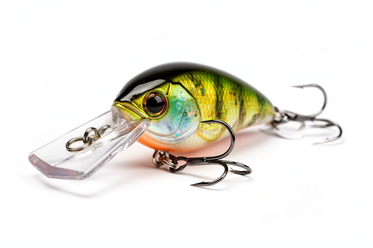 A square-bill crankbait with a distinctive square-profile diving lip, chartreuse body with black back, ready for trolling along shallow structure