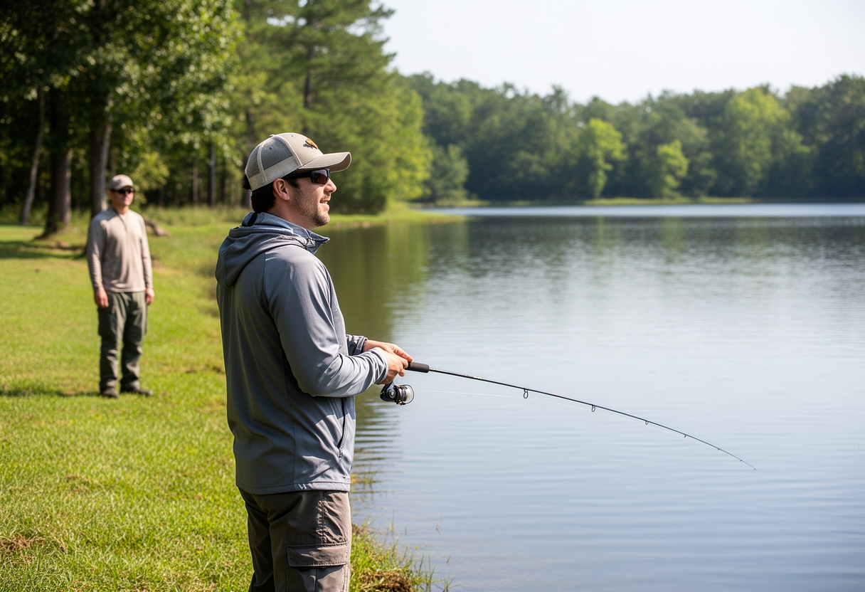 Angler checking behind before casting to ensure the area is clear