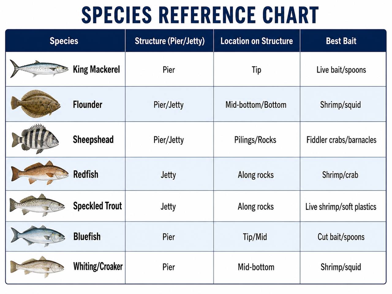 Comparison diagram of bottom fishing rig and float rig for pier fishing with labeled components