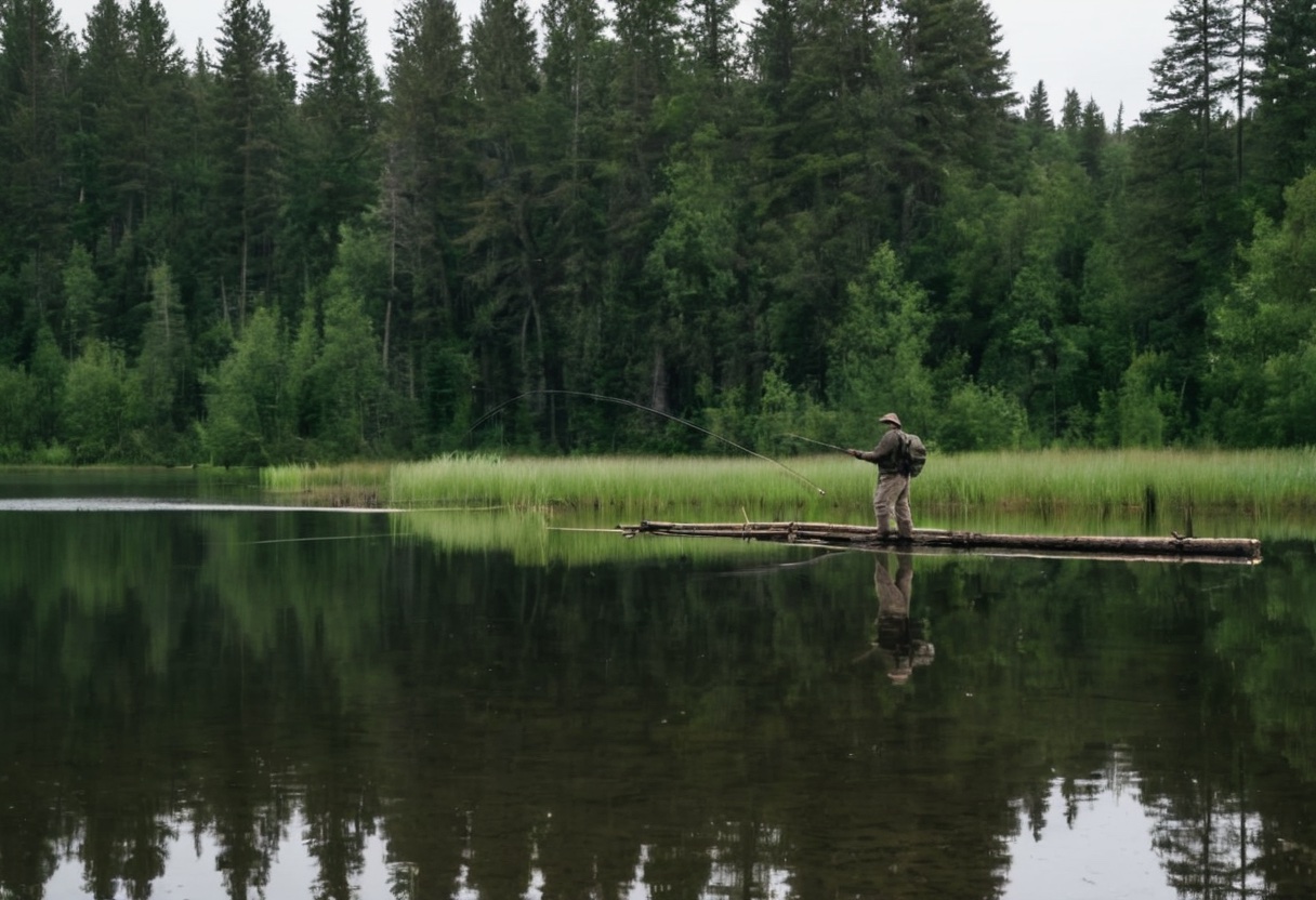Angler casting from a bank toward deeper water structure
