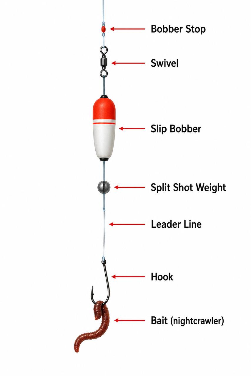 A slide bobber rig is the most versatile setup for kids