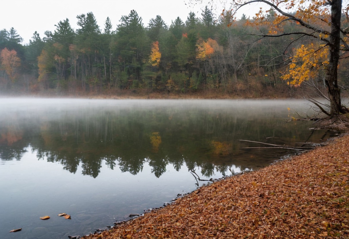Overcast fall morning fishing scene