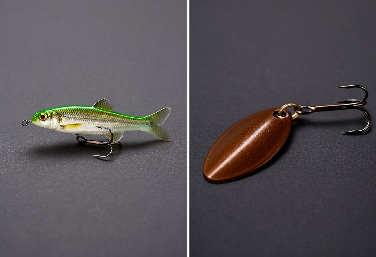 Plain minnow on a jighead alongside a blade bait for walleye