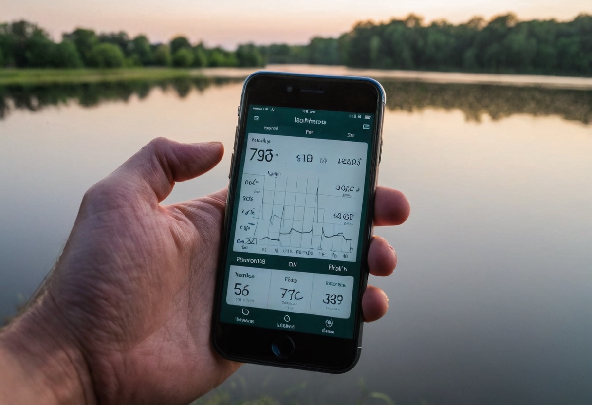 Close-up of a smartphone screen displaying a weather app with a barometric pressure trend graph