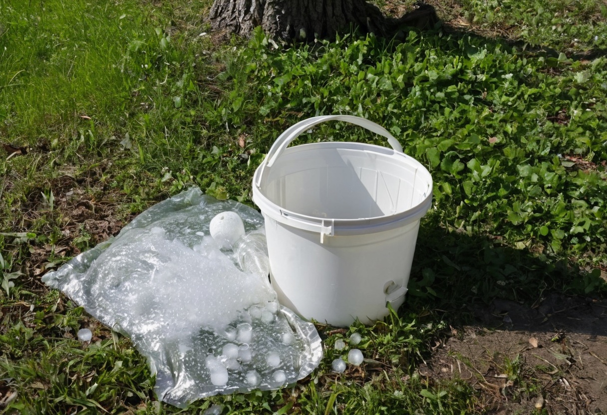 An aerated bait bucket with ice pack sitting in shade next to a worm bag and cricket container
