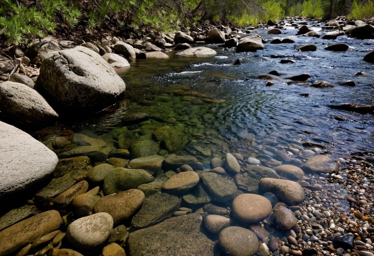 Creek water flowing over rocks showing safe wading depth