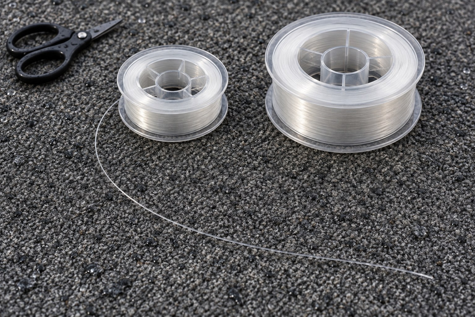 Angler pulling fluorocarbon leader off a spool and measuring it along a fishing rod