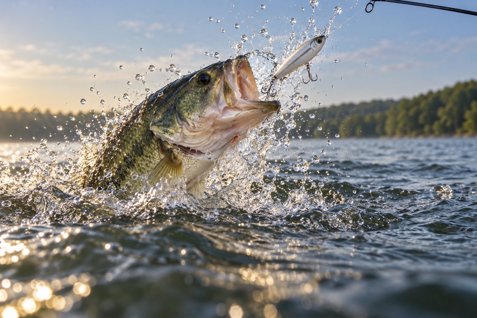 Largemouth bass exploding on a walking bait at the surface