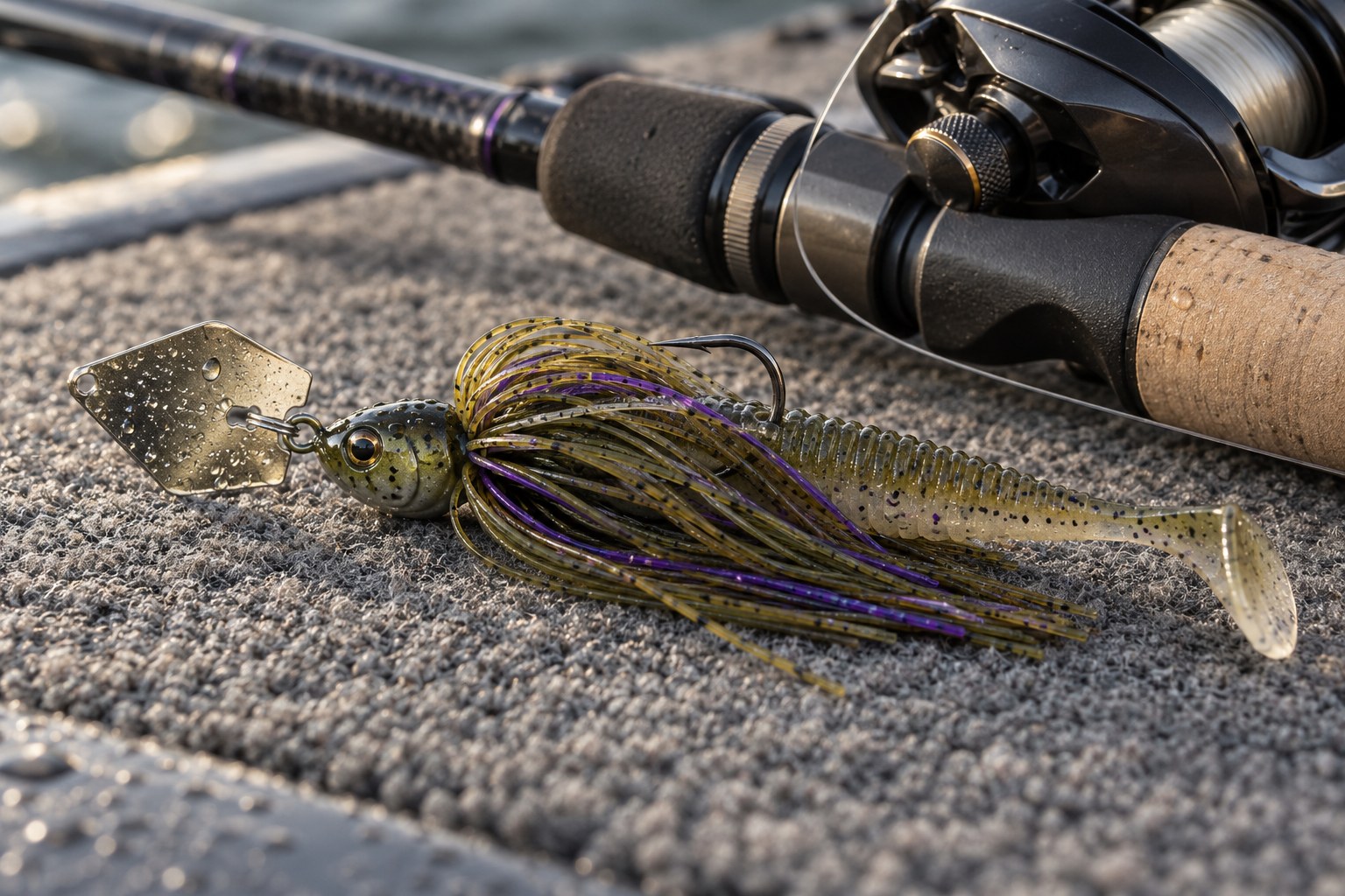Chatterbait with a vibrating blade and swimbait trailer