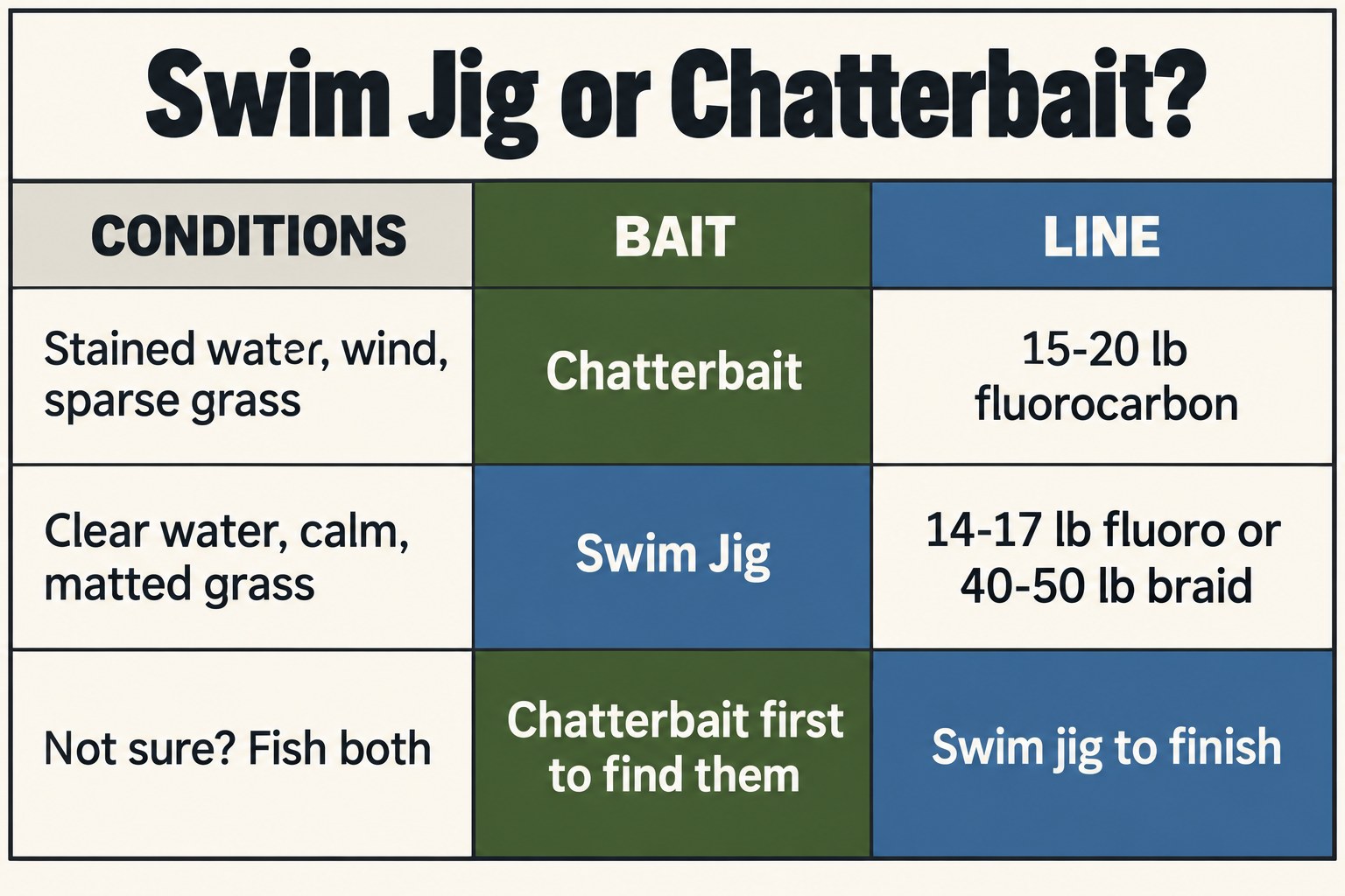 Flowchart for choosing between a swim jig and a chatterbait